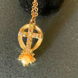 Holy Cross in AB Crystals, in Gold-plated sterling, Marked, Vintage